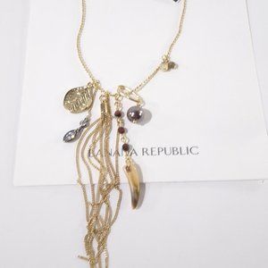 Banana Republic Horn Tassel Ball leaf Crystal Pendant Necklace NWT 49.50